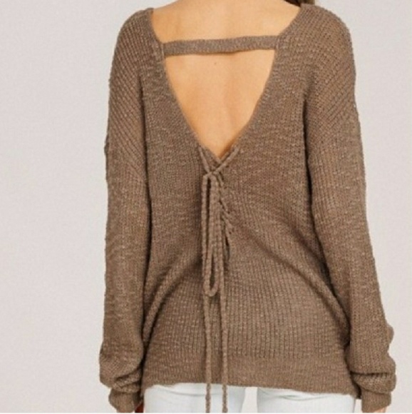 Mocha Open Back Knit Sweater - Picture 4 of 6